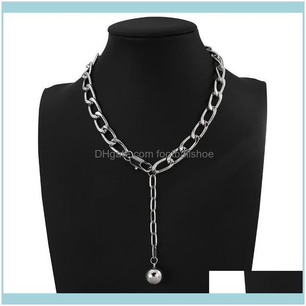 

necklaces & pendants jewelrypersonality hip hop long necklace metal ball pendant sier color cuban chain for women men jewelry chains, Silver