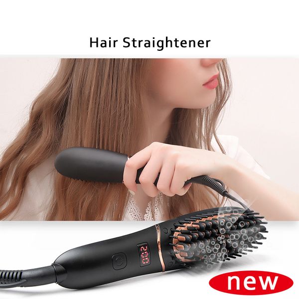 

negative ion multifunctional hair straightener brush beard comb flat iron styling tools comb quick heating straightening comb, Silver