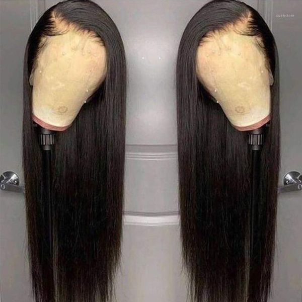 

lace front wig human hair pre plucked straight natural hairline glueless brazilian wigs for black women1, Black;brown