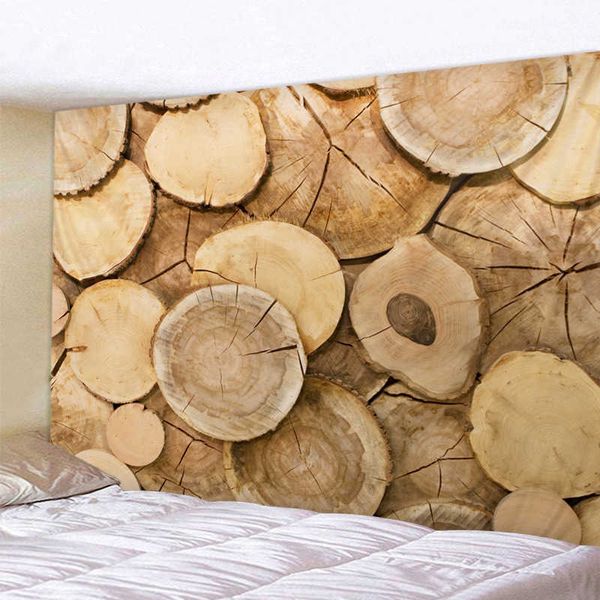 Tapeçaria de madeira geométrica brilhante parede psicadélico pendurado anime lobo tapeçaria boho decoração de casa arte tecido tecido tamanho grande 210609