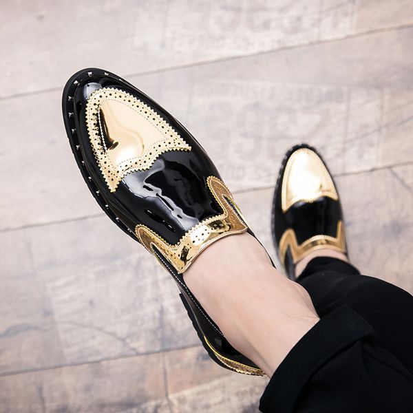 

dress shoes platform leather shoes casual men brogue patent leather man lace up oxford elevator formal club party dwii, Black