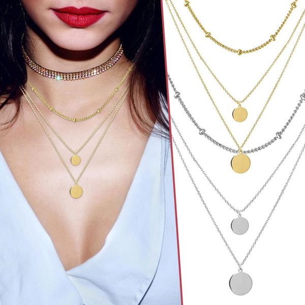 

pendant necklaces creative necklace 3 layered s for women dainty layering choker handmade coin disc jewelry girls, Silver