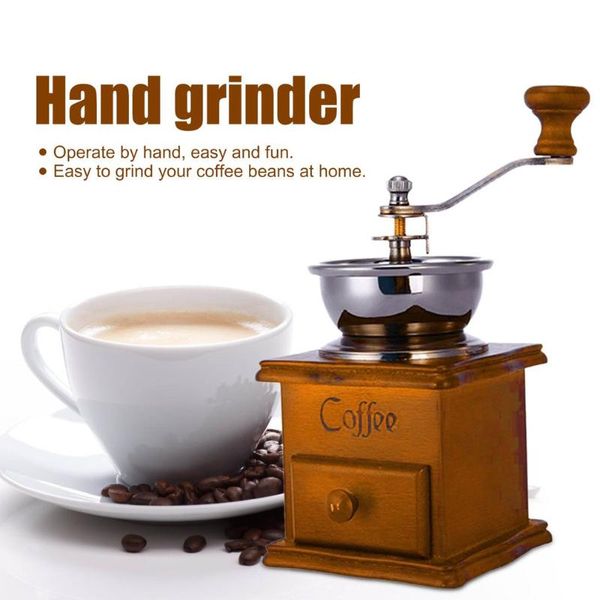 

manual coffee grinders household hand grinder maker bean antique appearance stainless steel wooden base