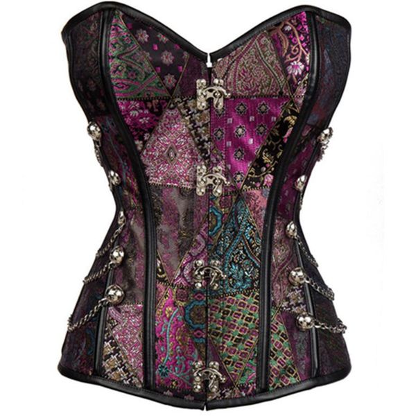 

bustiers & corsets corset steampunk noble purple jacquard satin overbust chains with metal locks gothic, Black;white