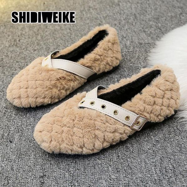 

boots fashion buckle shoes winter plus velvet women's plush wear a pedal 2021 flat bottom lazy casual women va042, Black