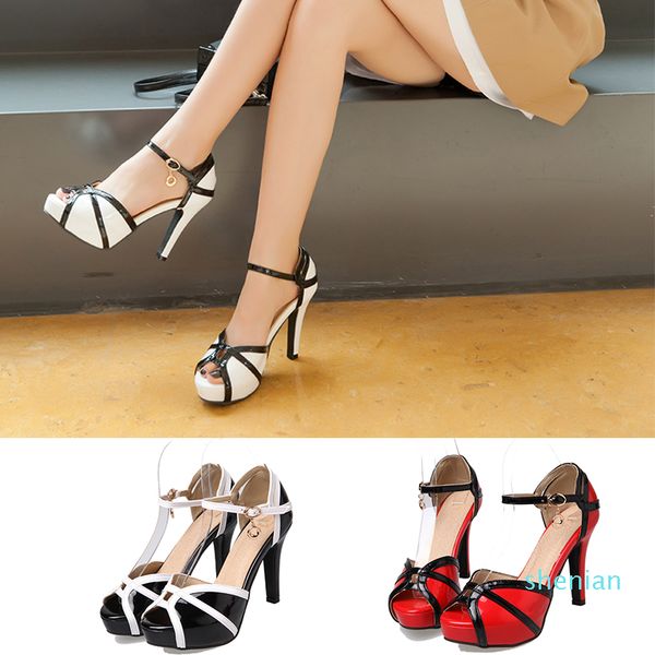 

fashion women sandals open toe platform dress shoes stiletto patent leather fashion summer high heels women shoes, Black