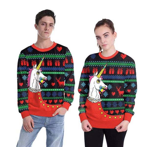 

men's sweaters couples christmas 3d animal catoon print jumper xmas gifts holiday family pullovers women man sweatshirts clothes, White;black