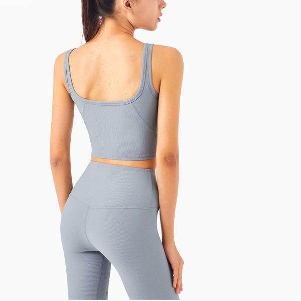 

yoga outfit high elastic rib tights sports bra workout vest women push up gym impact shockproof no steel ring with chest pad