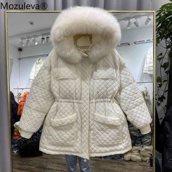 

down jacket women's short winter wear cap rhombus white velvet loose waist coat 210427, Black