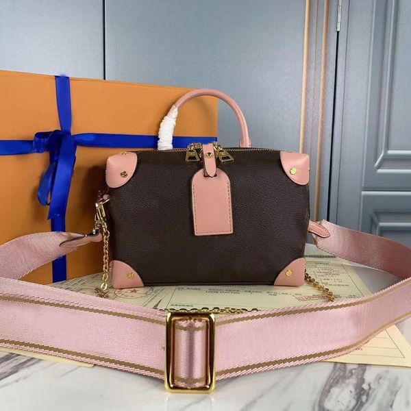 

luxurys designers evening bags petite malle souple women tote bag full leather embossed tag round box bag black handbags emboss purses