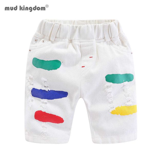 

mudkingdom boys shorts colorful print ripped summer knee-length denim 210615, Black