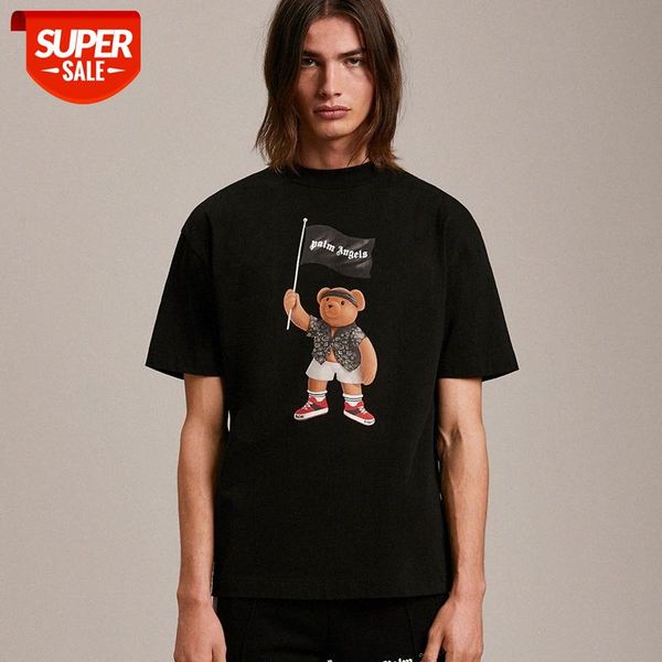 

sspalm angles silhouette print bear hand flag round neck t-shirt short sleeves #w56r, Black