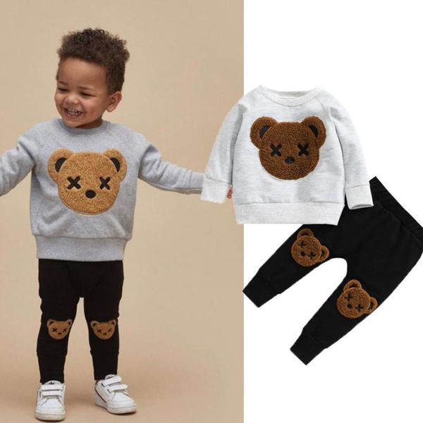 

clothing sets kids autumn tracksuit fluffy cartoon bear o-neck long sleeves sweatshirt elastic waist pants for little boys clothes 1-5 years, White