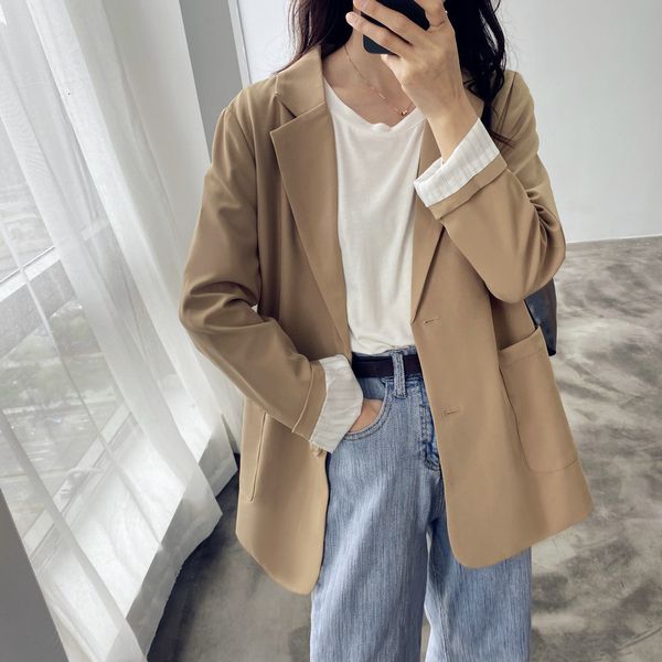 

suits Autumn Turn Down Collar Blazer Khaki Color Style Ladies Coat Feminino Tops Women, White;black