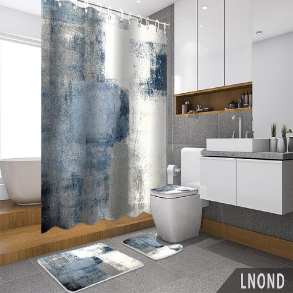 

shower curtains 4 pcs curtain set gray contemporary blue and grey abstract painting home bathroom decor polyester fabric waterproof
