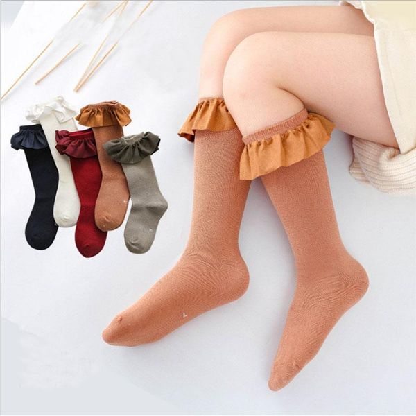 

socks children's knee high girls for kids with lace stuff ruffle kid princess baby cotton, Pink;yellow