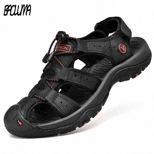 

classic mens sandals summer soft sandals soft outdoor men roman comfortable men shoes genuine leather big size, Black