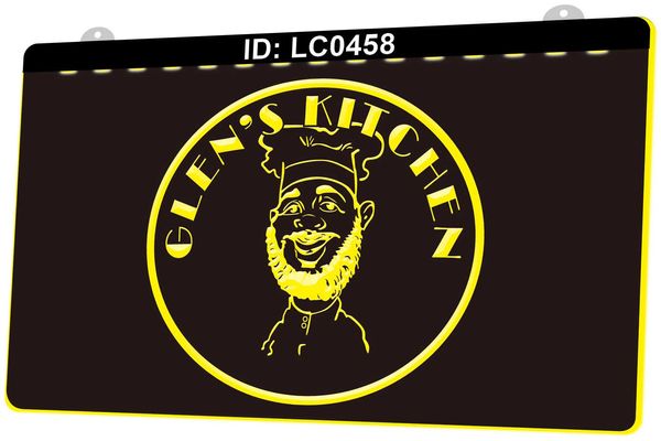 LC0458 Glen's Kitchen Food Light Sign 3d Gravura