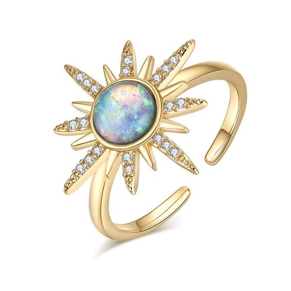 

wedding rings sun flower opals for women romantic golden jewelry ring female fashion vintage white colourful zircon party, Slivery;golden