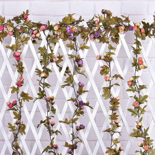 

fake silk roses ivy vine artificial flowers with green leaves for home wedding decoration hanging garland decor 220cm/240cm decorative & wre
