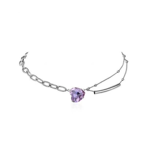 

chokers purple love necklace women's cool heart-shaped pendant temperament clavicle chain simple fashion short neckwear, Golden;silver