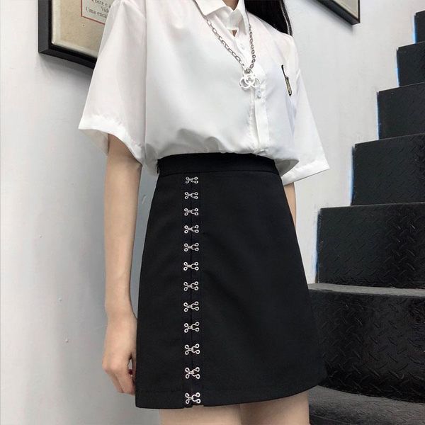 

skirts summer black irregular breasted split a-line women harajuku short streetwear fashion cool girl mini skirt
