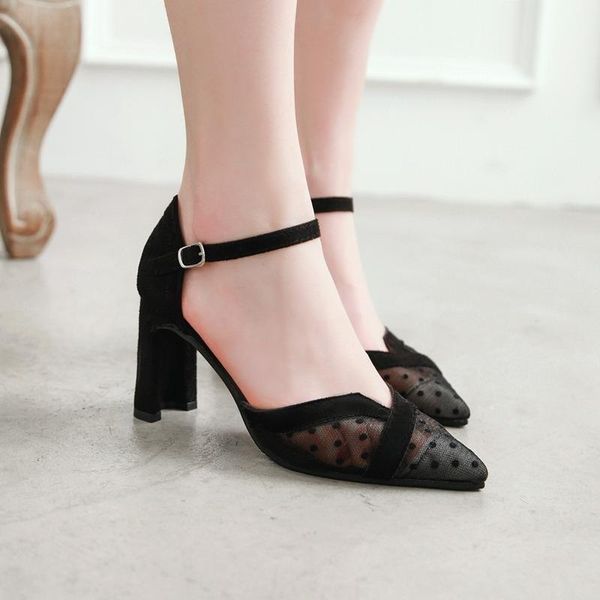 

dress shoes spring high heels women fashion mesh lace pointed toe elegant party woman pumps designers cross tied stilettos u22-19, Black