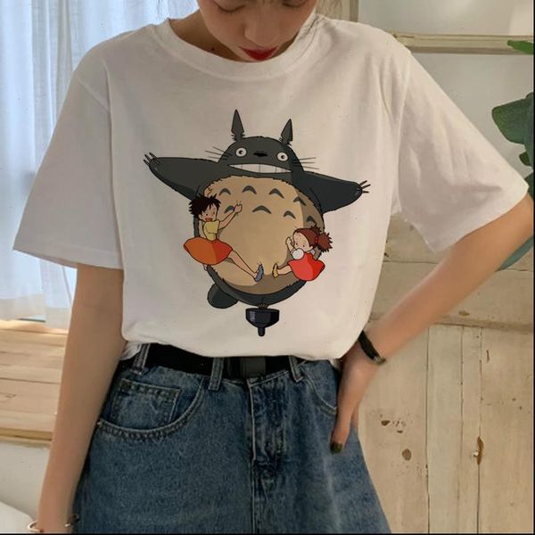 

womens t shirt cute totoro studio ghibli women harajuku ullzang fashion 90s anime funny cartoon tshirts tees female, White