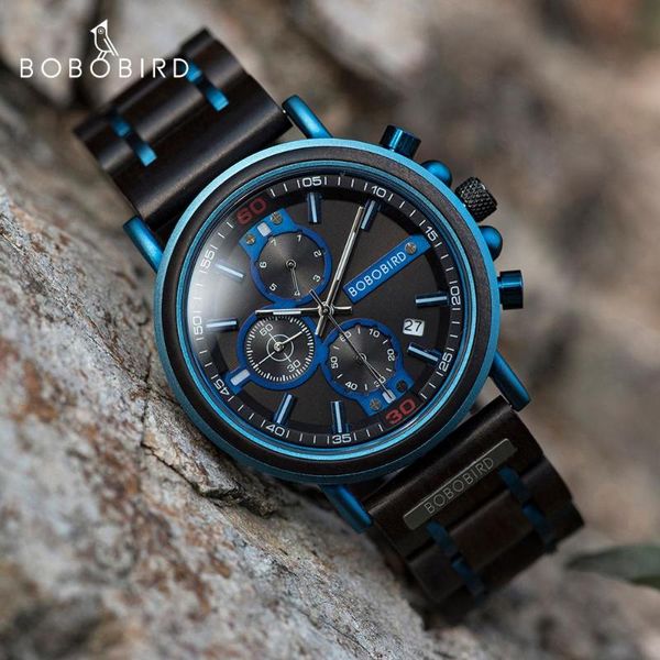 

wristwatches bobo bird wood men watch chronograph military watches luxury male quartz wristwatch with wooden gift box reloj hombre dropship, Slivery;brown