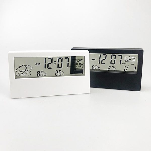 Diğer Saatler Aksesuarları LCD Çalar Saat Şeffaf Ekran Hava İstasyonu İç Mekan Higrometre Tahmini Sensörü