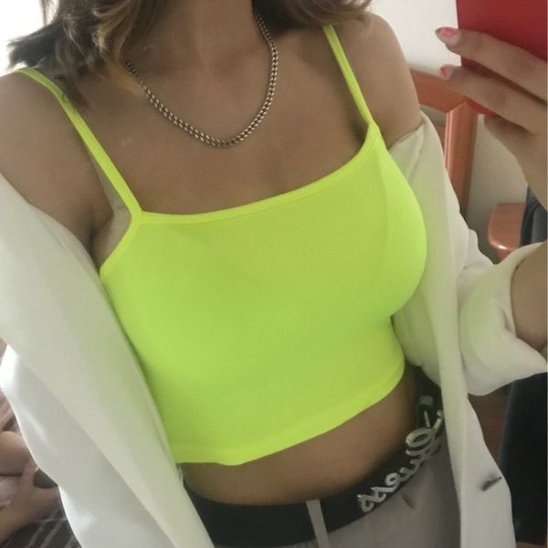 Casual Neon Yeşil Kırpma Üst Kadın Camis Streetwear Ince Seksi Yaz Üst Kayış Kırpılmış Neon Tops Haut Femme 210518