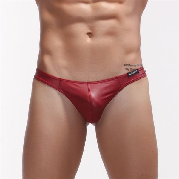 

new trend maojiang men's underwear imitation leather patent t-pants, Black;white