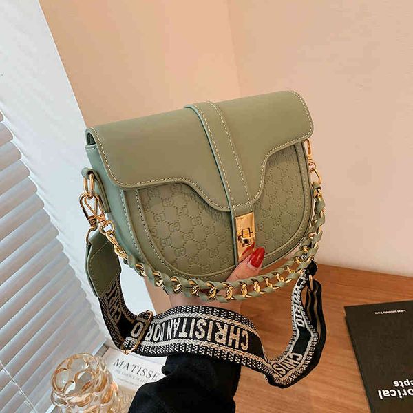 

2021 factory outlet sales 70% off bag women's letter embossed saddle simple leisure women's wide shoulder belt messenger bag store