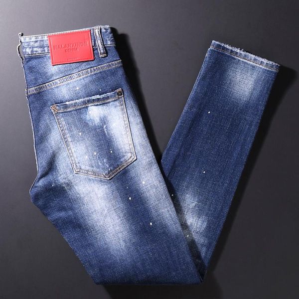 

men's jeans italian style fashion men retro blue slim fit ripped vintage designer casual plain denim pants
