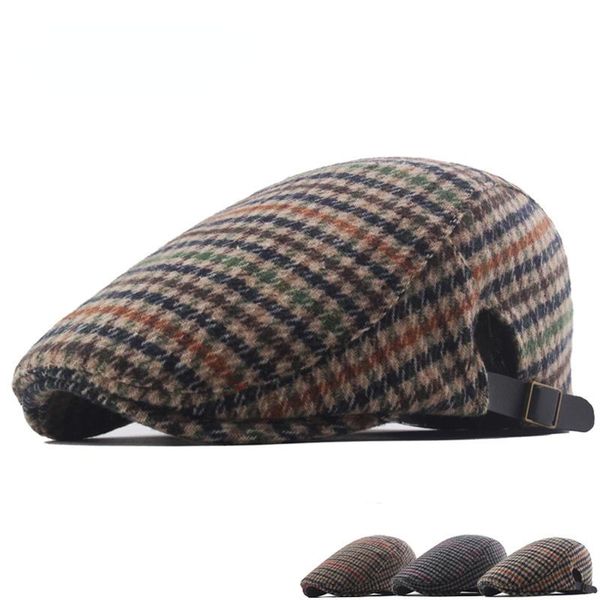 

berets autumn and winter plaid beret british style literary retro forward hat woolen men's women's cap, Blue;gray