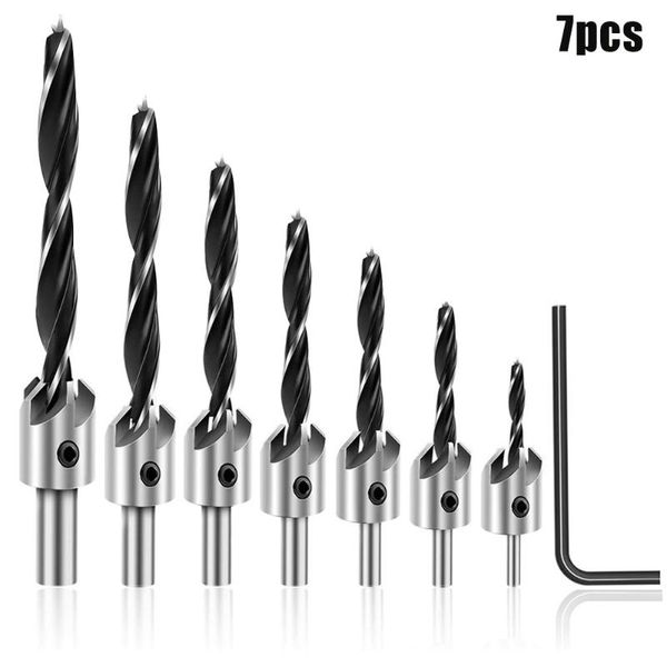 

professional drill bits 7pcs countersink bit set adjustable woodworking chamfering counter carpentry reamer wood diy tool mf999