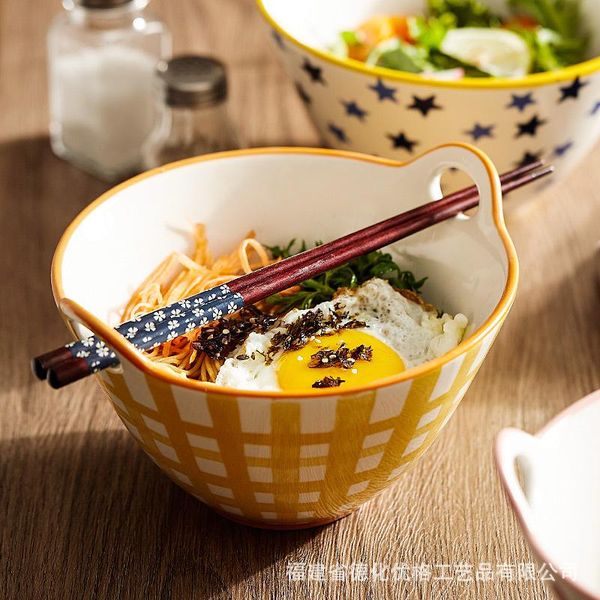 

bowls scottish style noodle bowl household large double ear soup ceramic hat japanese salad instant noodles
