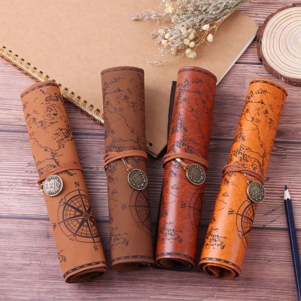 

pencil bags 1pc european retro treasure map leather bag pluggable pens storage sketch colored volume high capacity