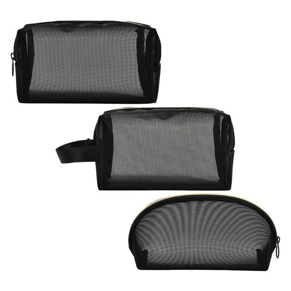 

storage bags 3pcs black transparent net yarn wash bag portable toiletry makeup