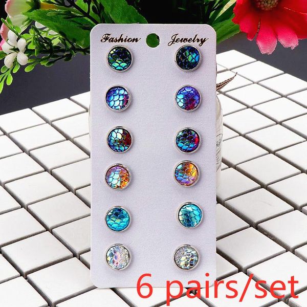 

pair set fashion 6 color mermaid shimmery fish scale charm earrings for women girls party jewelry gifts dangle & chandelier, Silver