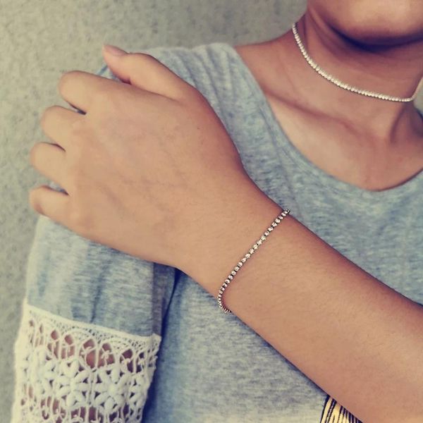 

charm bracelets stainless steel crystal tennis for woman girls silver/gold color simple rhinestone chain bracelet, Golden;silver