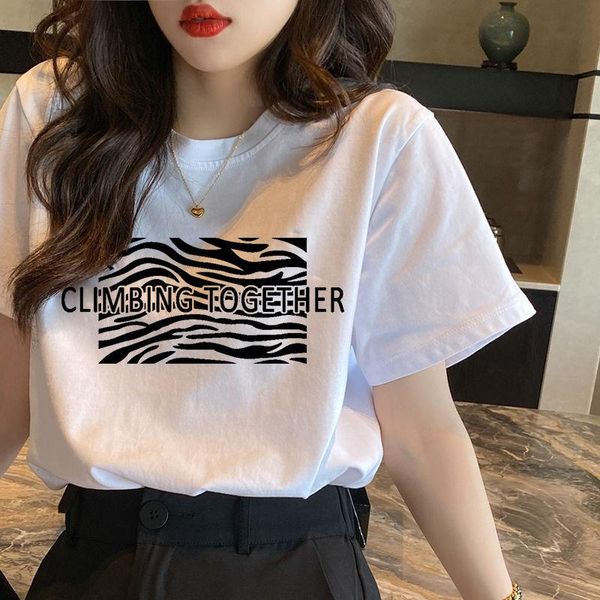 

women's t-shirt 100% cotton white short sleeve fashion net red 2021 summer loose student base top