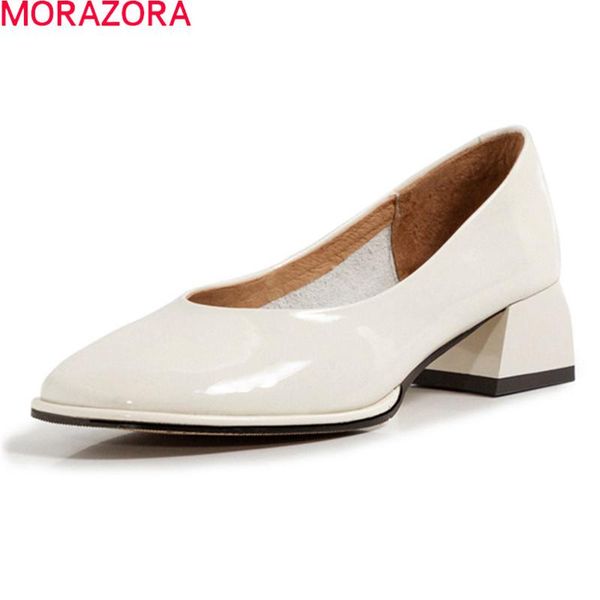 

dress shoes morazora 2021 arrival women pumps summer shallow square toe party genuine leather black rice white