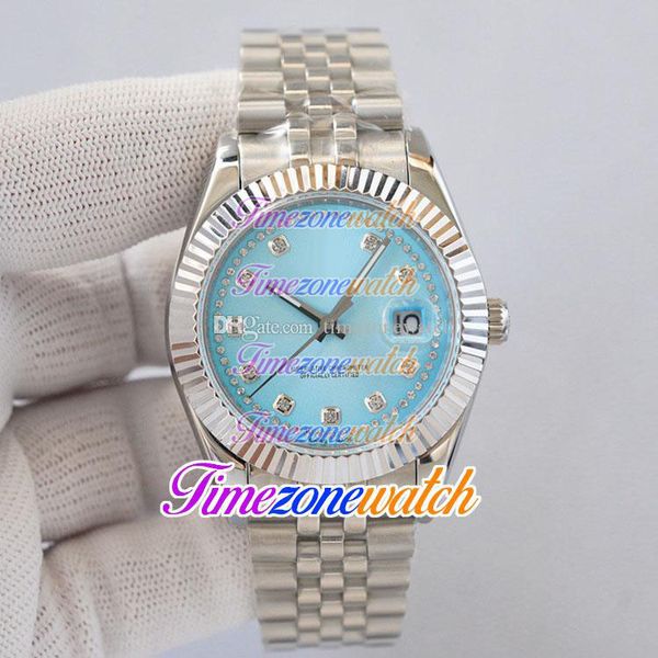 EWF Datejust 41mm Miyota Automatic Mens Watch Diamond Markers Quadrante blu ghiaccio Diamanti Lunetta scanalata interna Bracciale in acciaio inossidabile Orologi da uomo Timezonewatch