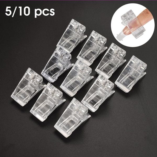 

false nails 5/10pcs nail tips clips transparent quick building mold for finger extension uv gel builder manicure tools, Red;gold