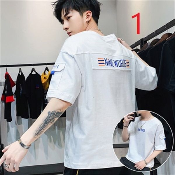 

men's t-shirts short-sleeved trend student summer tide brand cotton clothes t-shirt ikba, White;black