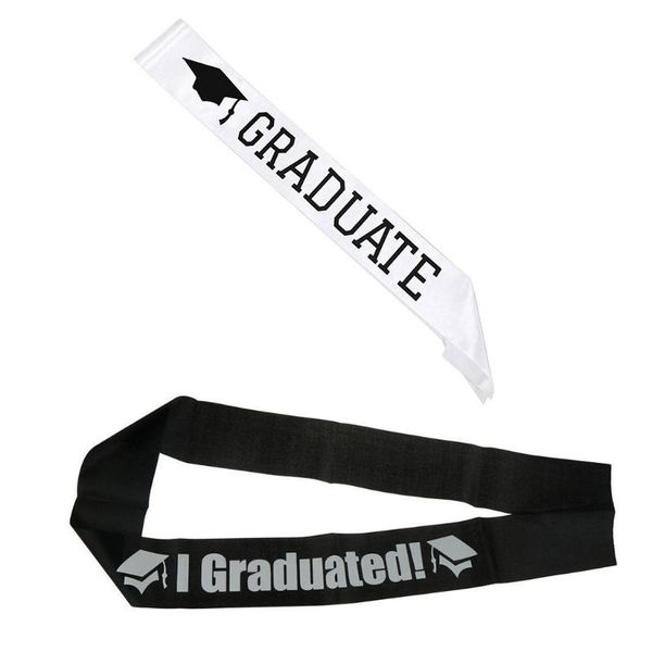

bow ties i graduated letters satin sash black white single sided print graduation shoulder strap celebration party decoration po prop, Black;gray