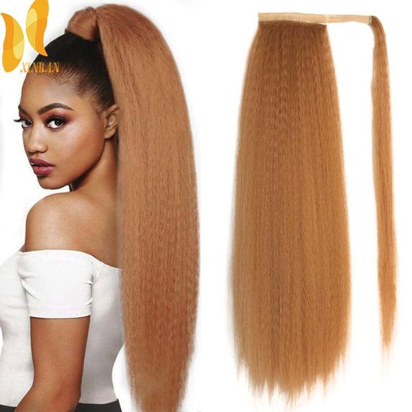 

synthetic wigs xinran long kinky straight ponytail for black women yaki clip in hair wrap around fake