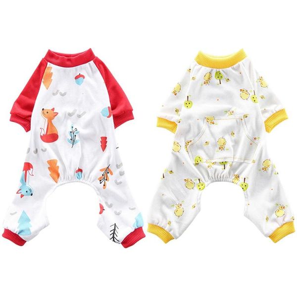 

dog apparel pet 4 legged pajamas casual homewear cotton outfit puppy all seasons jumpsuit cute small chicken pattern