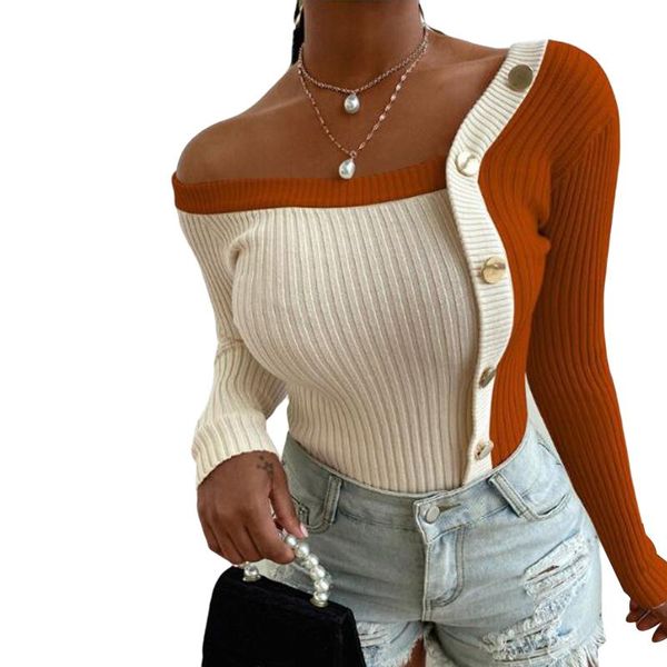 

women's sweaters dewadbow one shoulder knitted slim pullovers long sleeve button up knitwear 2021 spring fashion elegant ladies, White;black